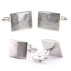 NEW Silver Cuff Links Laser Engraved Rectangle, by JZ Selected, gift box